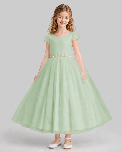 Sage Green A-line Flower Girl Dresses Front