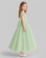 Sage Green A-line Flower Girl Dresses Side