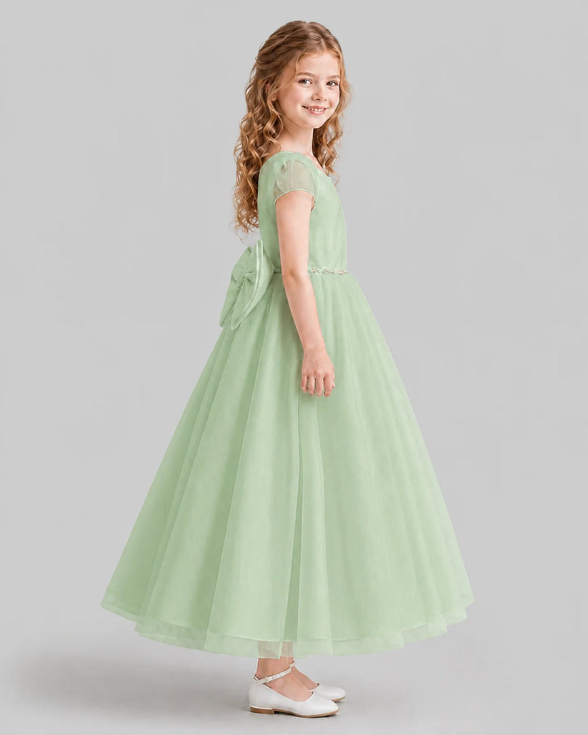 Sage Green A-line Flower Girl Dresses Side