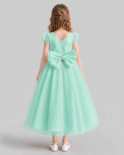 Turquoise A-line Flower Girl Dresses Back