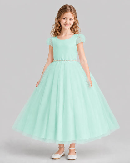 Turquoise A-line Flower Girl Dresses Front
