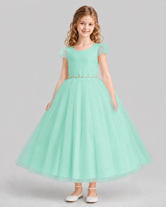 Turquoise A-line Flower Girl Dresses Front