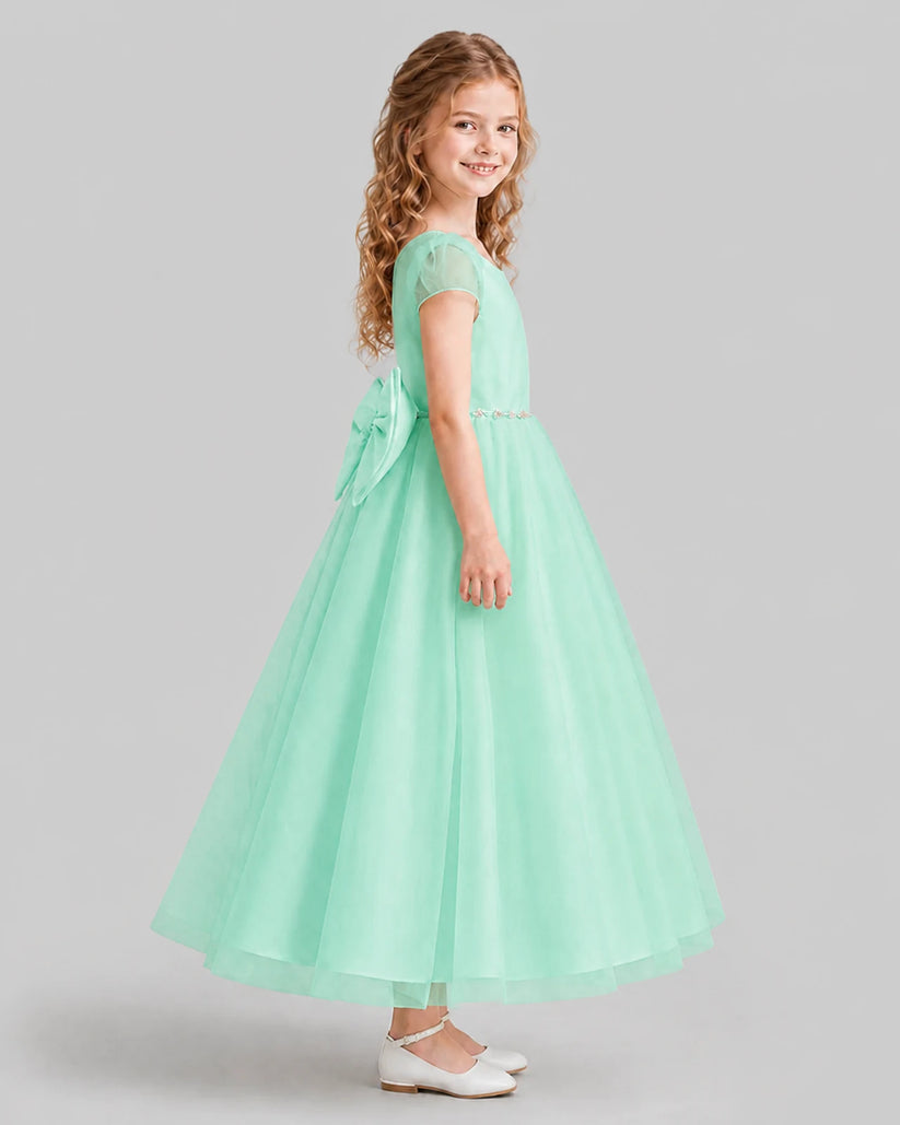 Turquoise A-line Flower Girl Dresses Side