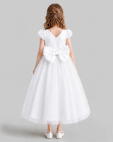 White A-line Flower Girl Dresses Back