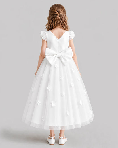 White A-line Flower Girl Dresses Back