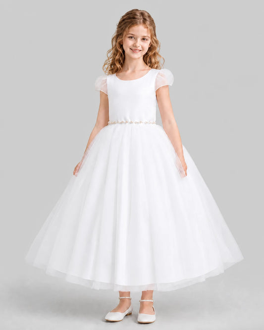 White A-line Flower Girl Dresses Front