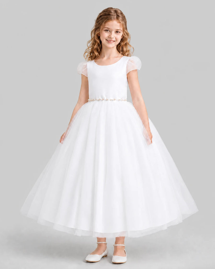 White A-line Flower Girl Dresses Front