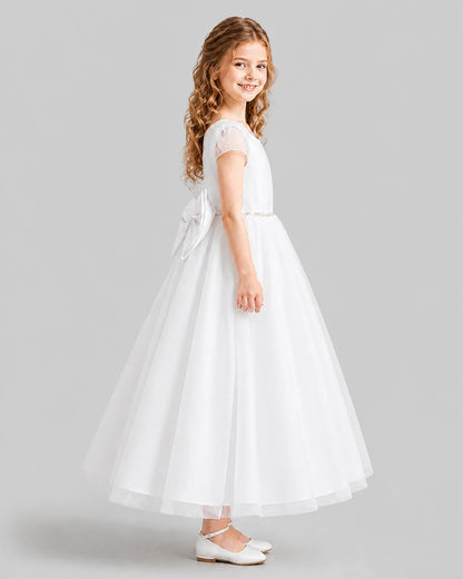White A-line Flower Girl Dresses Side