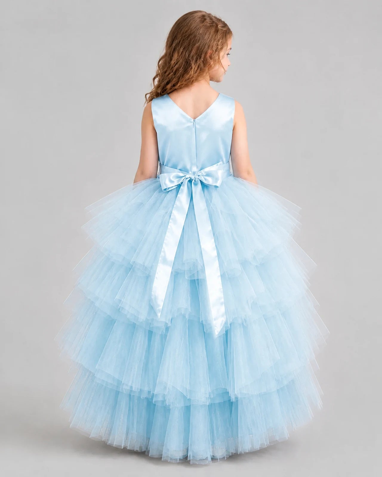 Baby Blue Flared Girls Formal Dresses Back