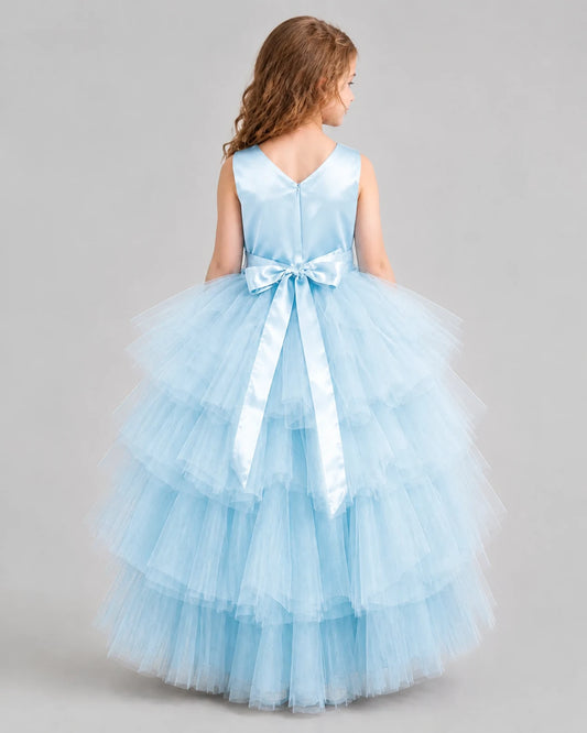 Baby Blue Flared Girls Formal Dresses Back