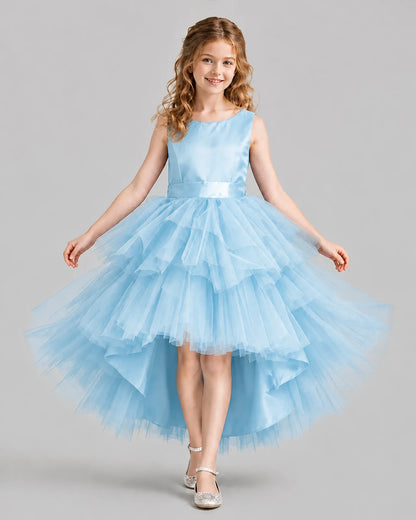 Baby Blue Flared Girls Formal Dresses Front