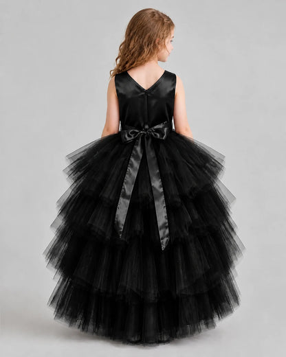 Black Flared Girls Formal Dresses Back