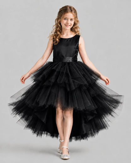 Black Flared Girls Formal Dresses Front