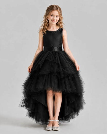 Black Flared Girls Formal Dresses Pose