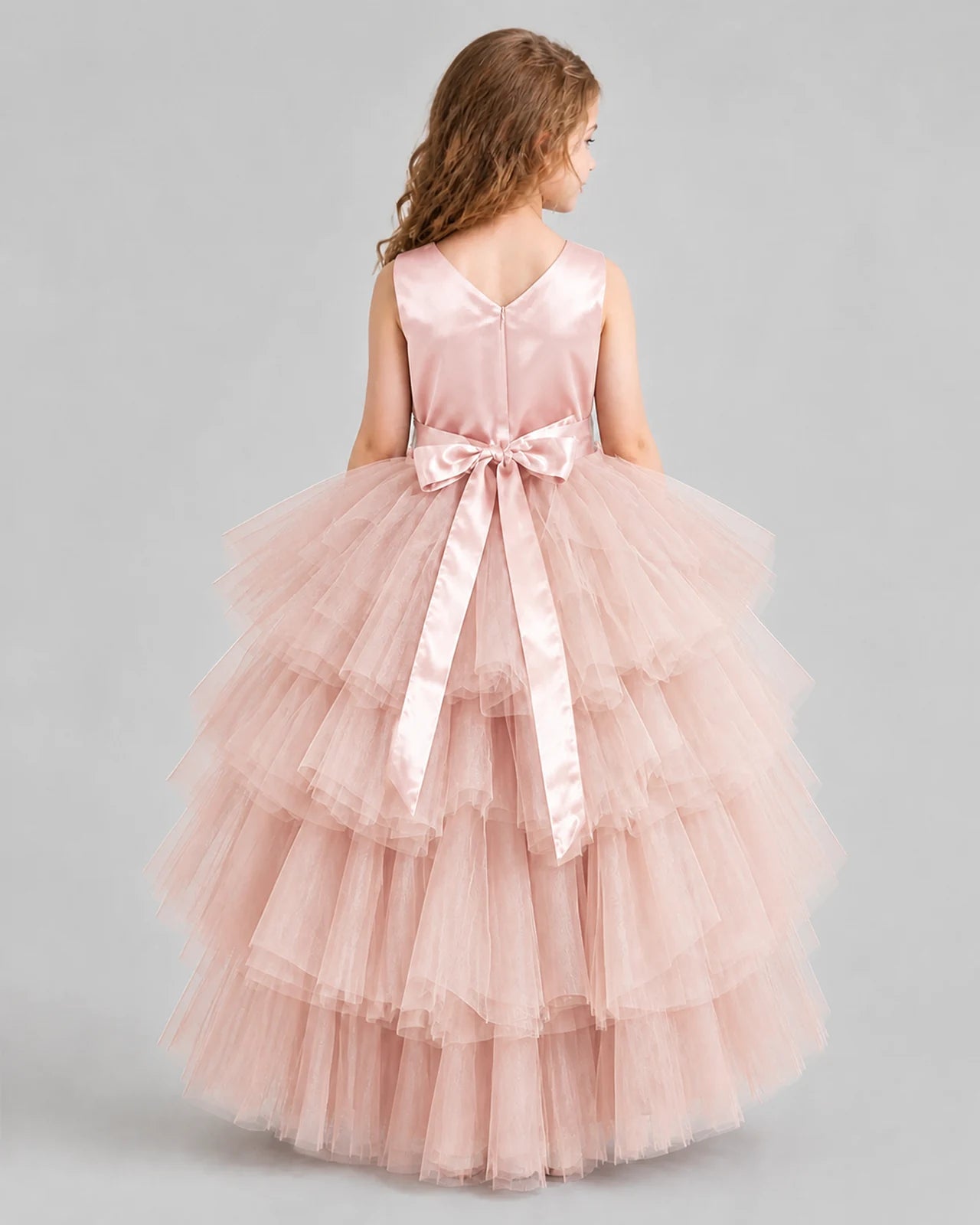 Blush Pink Flared Girls Formal Dresses Back