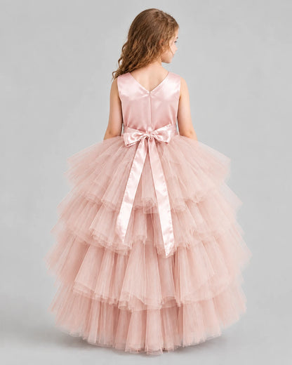 Blush Pink Flared Girls Formal Dresses Back