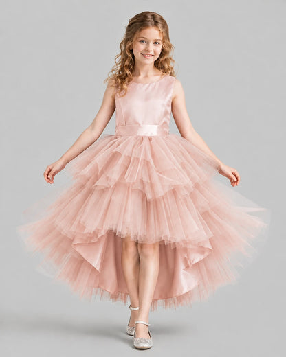 Blush Pink Flared Girls Formal Dresses Front