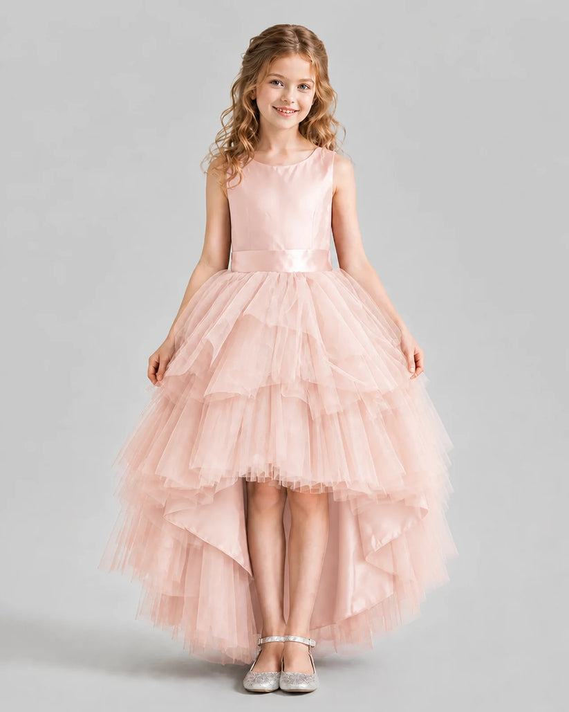 Blush Pink Flared Girls Formal Dresses Pose