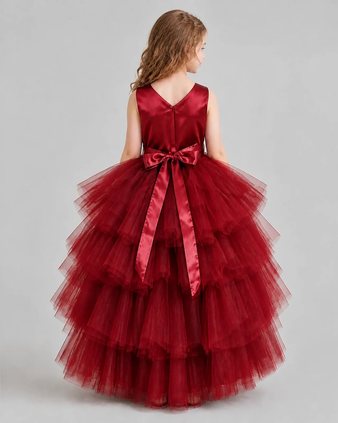 Burgundy Flared Girls Formal Dresses Back