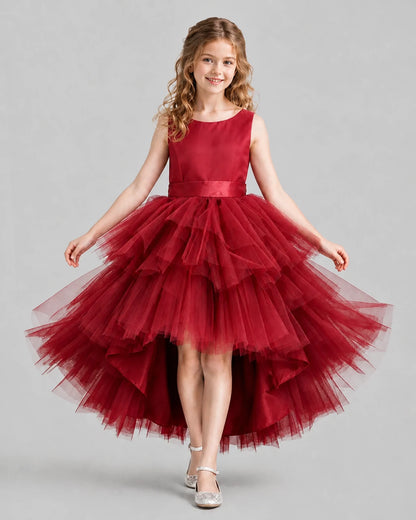 Burgundy Flared Girls Formal Dresses Front