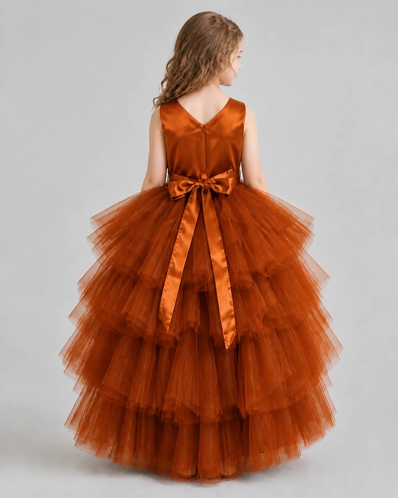 Burnt Orange Flared Girls Formal Dresses Back