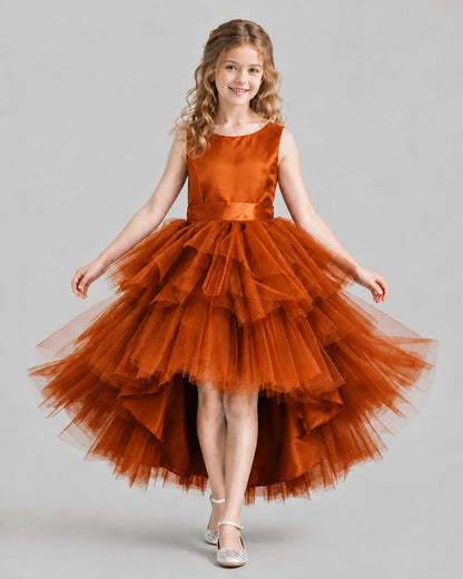 Burnt Orange Flared Girls Formal Dresses Front