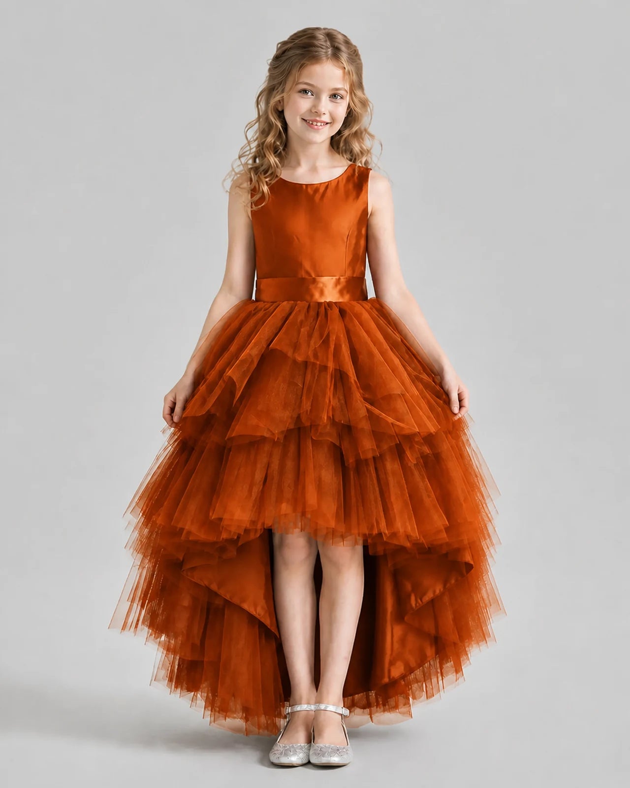 Burnt Orange Flared Girls Formal Dresses Pose