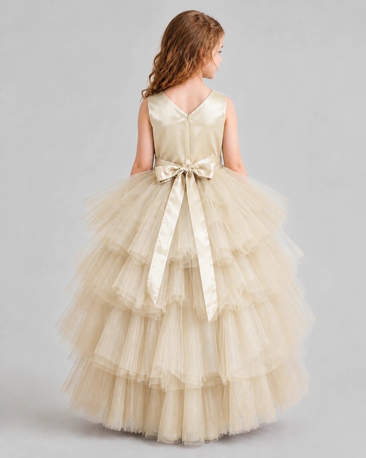 Champagne Flared Girls Formal Dresses Back