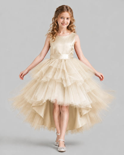Champagne Flared Girls Formal Dresses Front