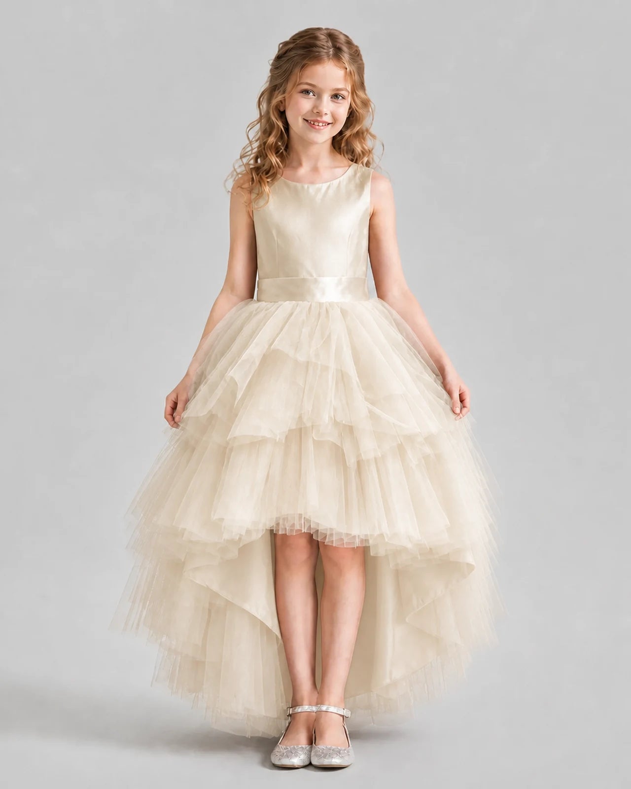 Champagne Flared Girls Formal Dresses Pose
