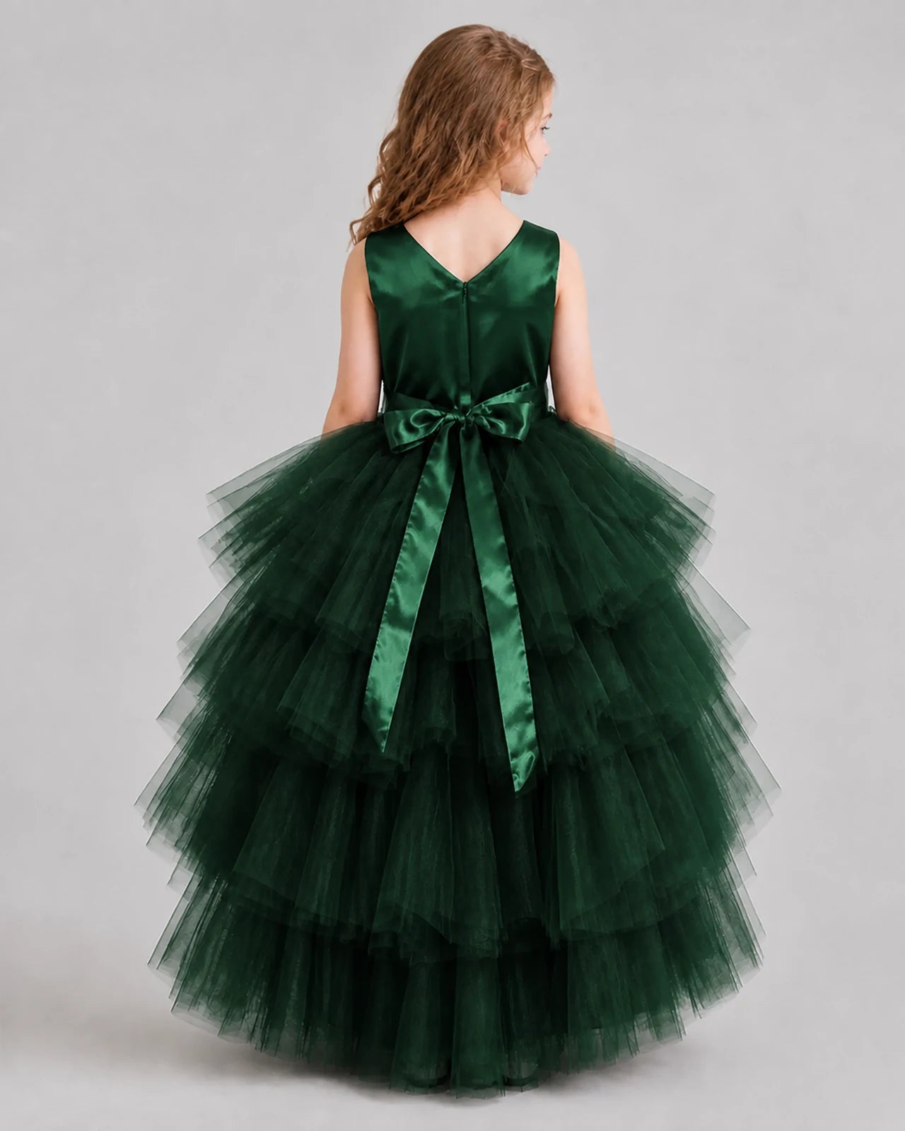 Dark Green Flared Girls Formal Dresses Back