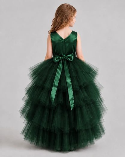 Dark Green Flared Girls Formal Dresses Back