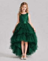 Dark Green Flared Girls Formal Dresses Pose