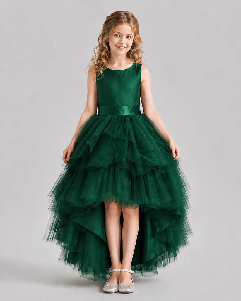 Dark Green Flared Girls Formal Dresses Pose