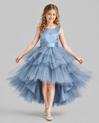 Dusty Blue Flared Girls Formal Dresses Front