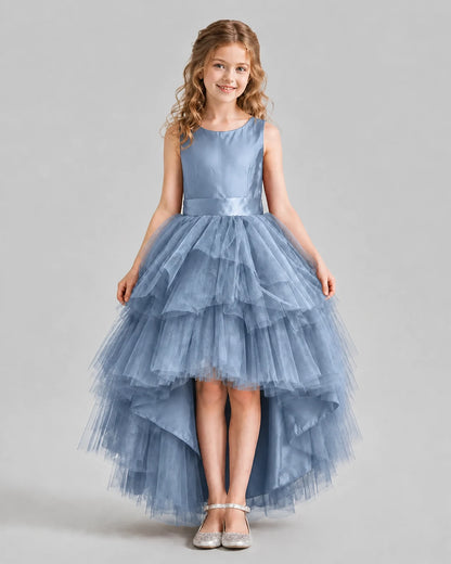 Dusty Blue Flared Girls Formal Dresses Pose