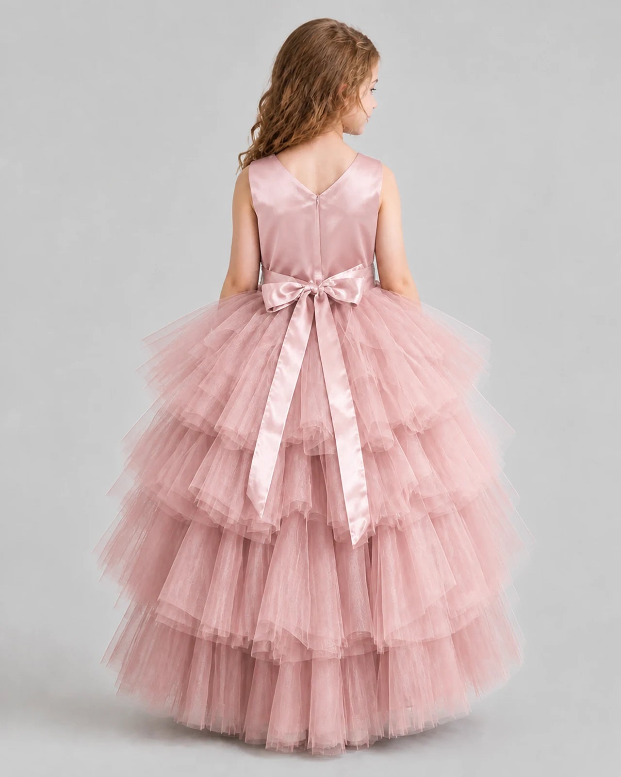 Blush Pink Flared Girls Formal Dresses Back