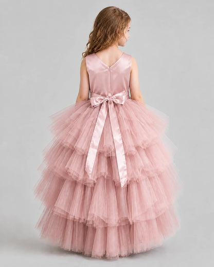 Blush Pink Flared Girls Formal Dresses Back
