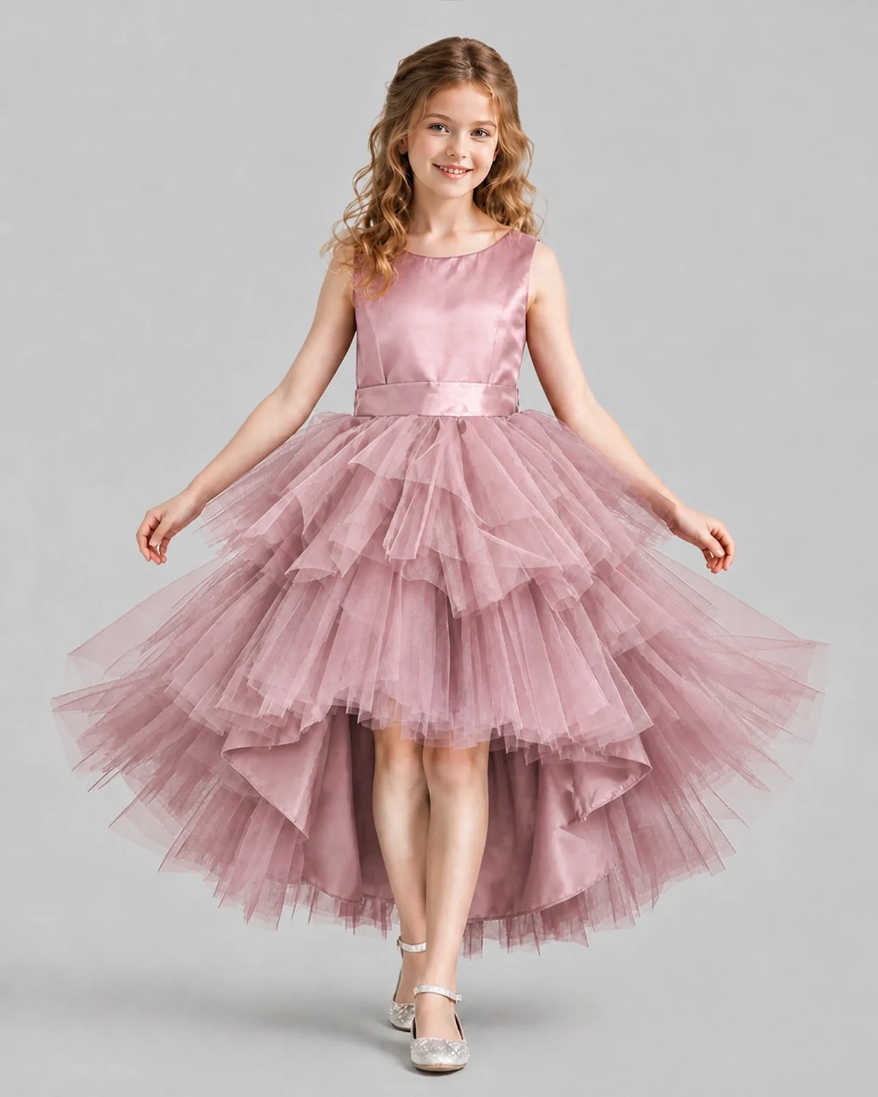 Blush Pink Flared Girls Formal Dresses Front