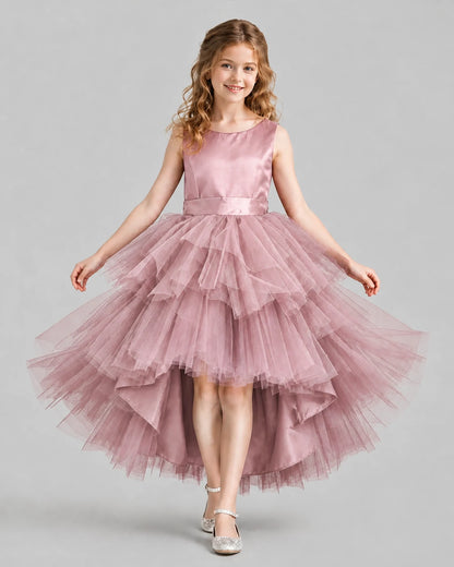 Blush Pink Flared Girls Formal Dresses Front
