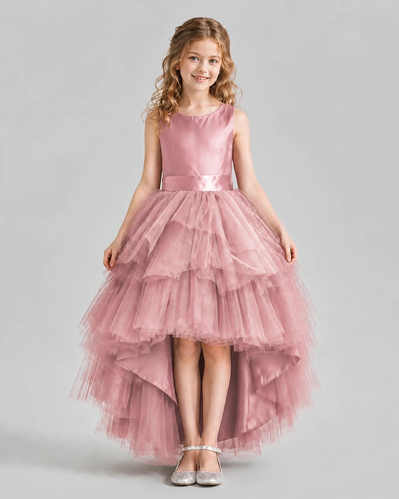 Blush Pink Flared Girls Formal Dresses Pose