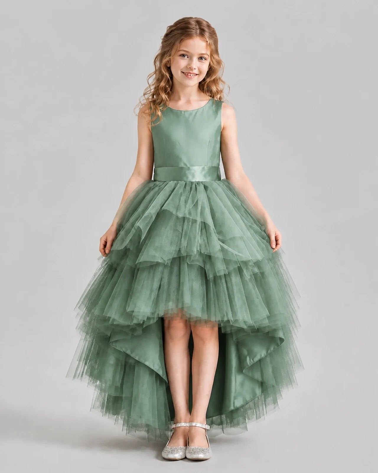 Eucalyptus Flared Girls Formal Dresses Pose
