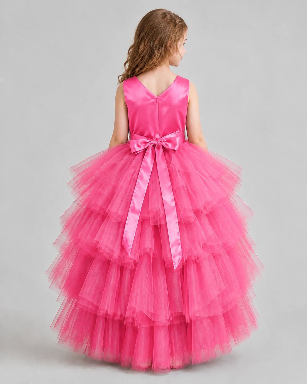 Hot Pink Flared Girls Formal Dresses Back