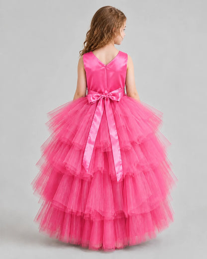 Hot Pink Flared Girls Formal Dresses Back