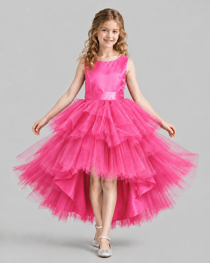 Hot Pink Flared Girls Formal Dresses Front