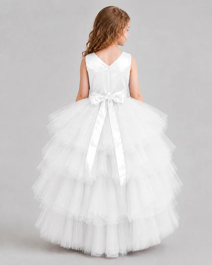 Ivory Flared Girls Formal Dresses Back