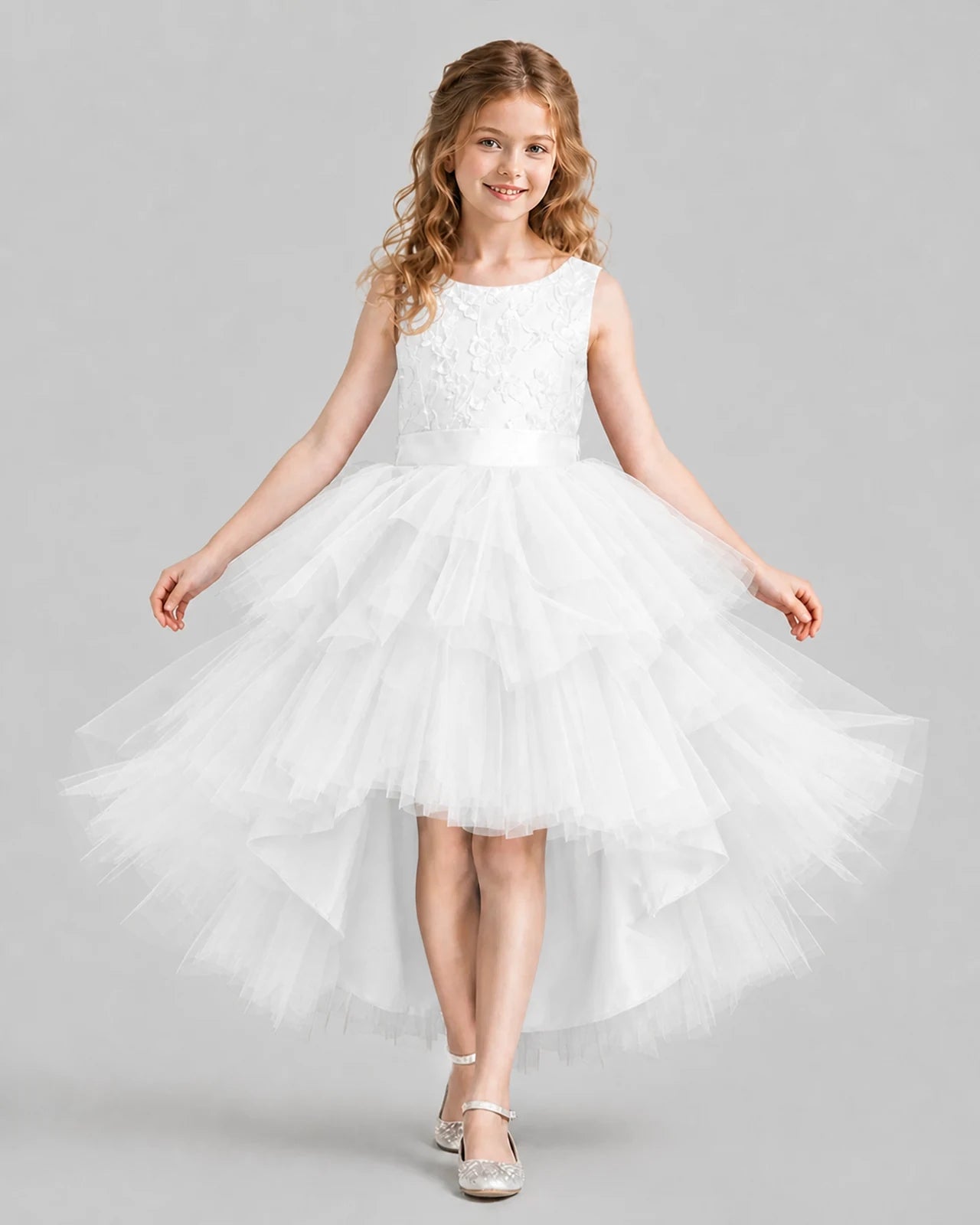 Ivory Flared Girls Formal Dresses Front