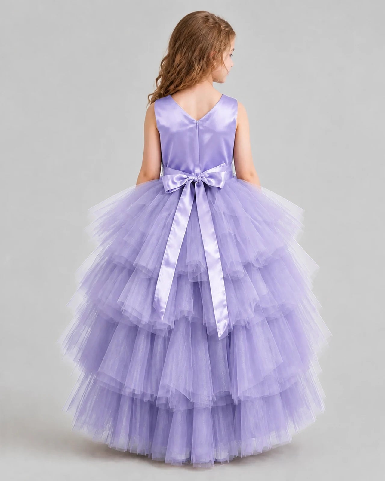 Lavender Flared Girls Formal Dresses Back