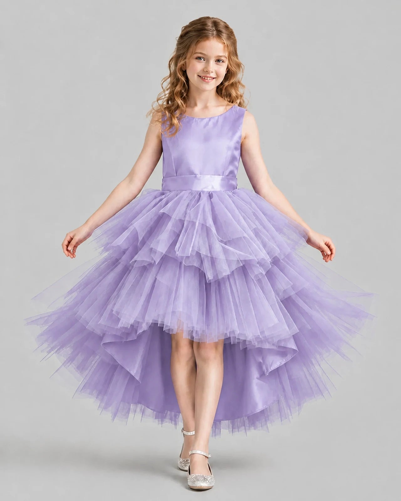 Lavender Flared Girls Formal Dresses Front