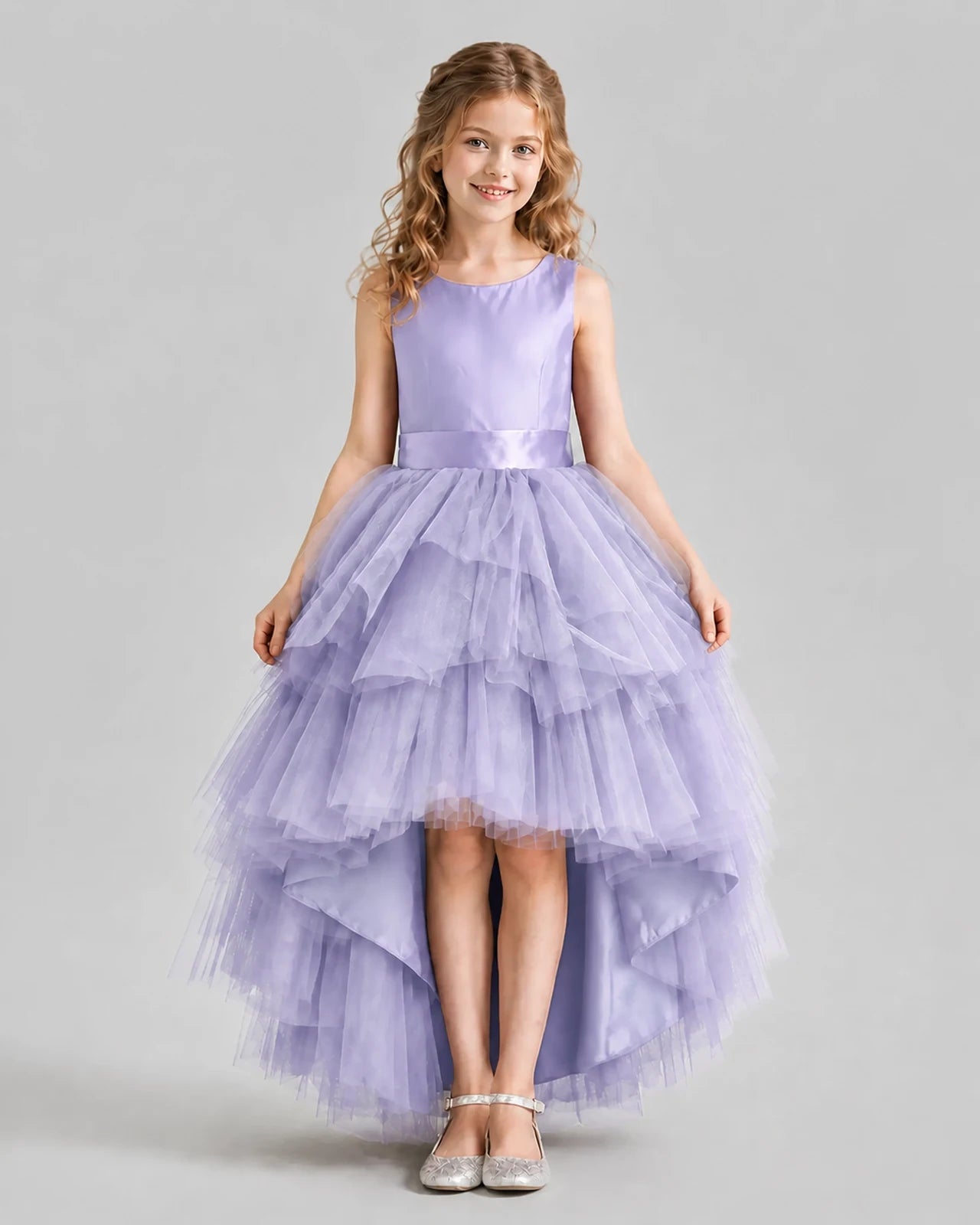 Lavender Flared Girls Formal Dresses Pose